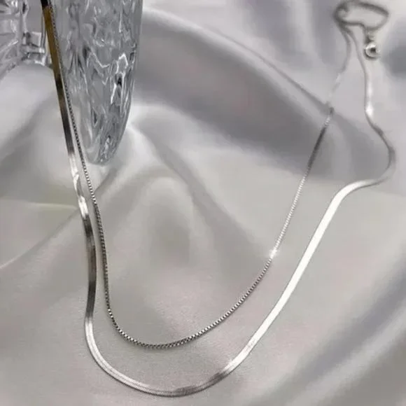 NEW DOUBLE LAYER 925 STERLING SILVER CHAIN NECKLACE - Picture 3 of 4